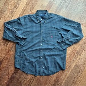 Polo Ralph Lauren Long Sleeve Shirt Green Tartan Plaid Shield Crest Mens XL